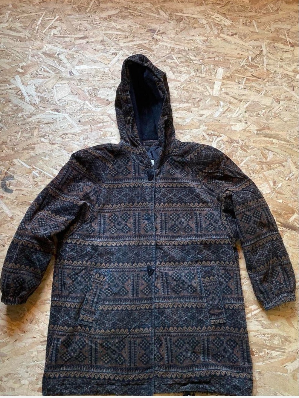Patterned Women’s Hooded Shirt Jacket in Dark Brown